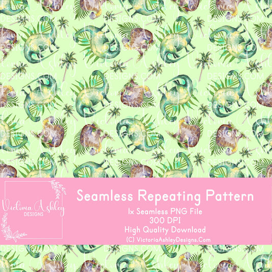 Seamless Repeating Pattern - Green Dinosaurs