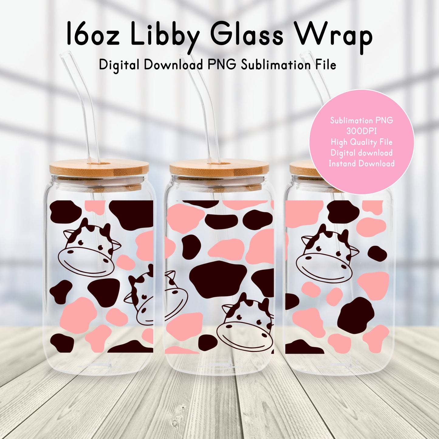 Cow Print With Cow Faces 16oz Glass Can Wrap PNG SVG DXF