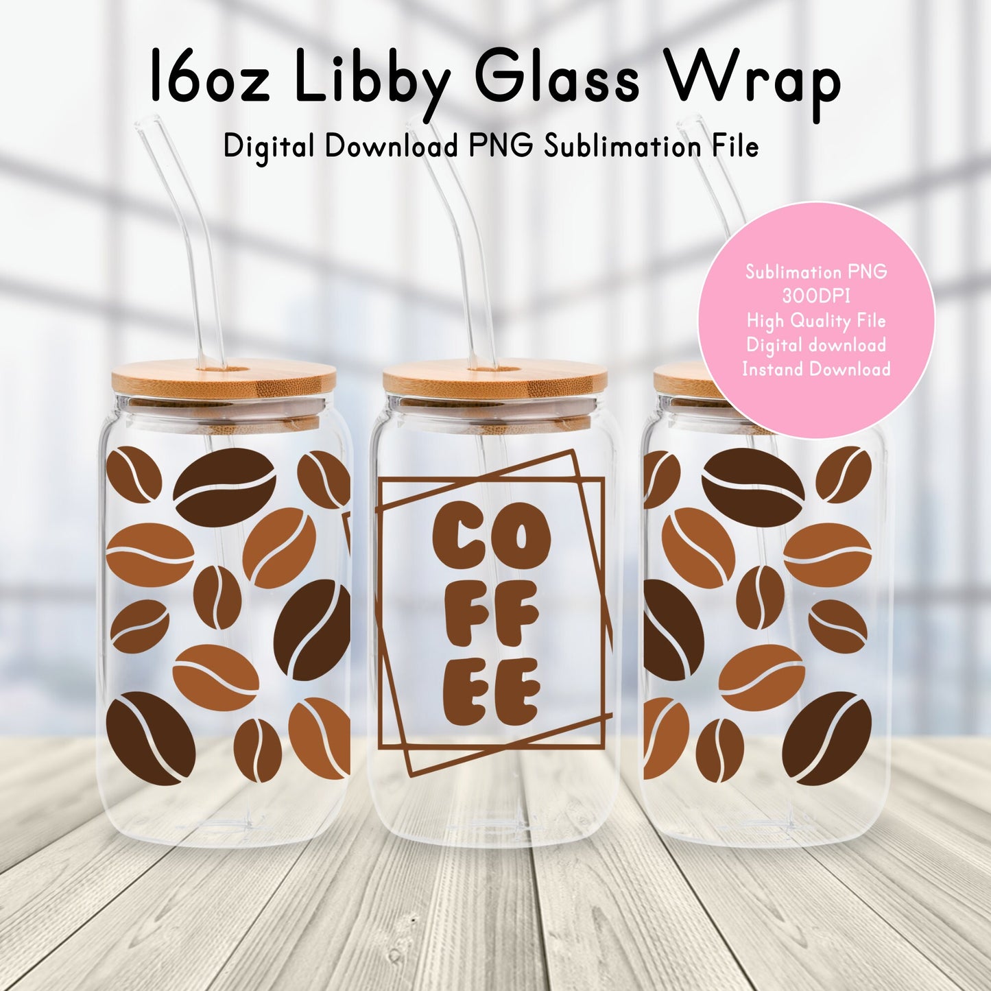 Coffee Beans 16oz Glass Can Wrap PNG SVG DXF