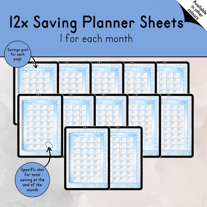 Blue Themed UNDATED Saving Planner