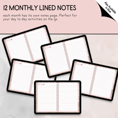 UNDATED Weekly Page Digital Annual Pink Landscape Planner