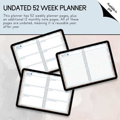 UNDATED Weekly Page Digital Annual Blue Landscape Planner