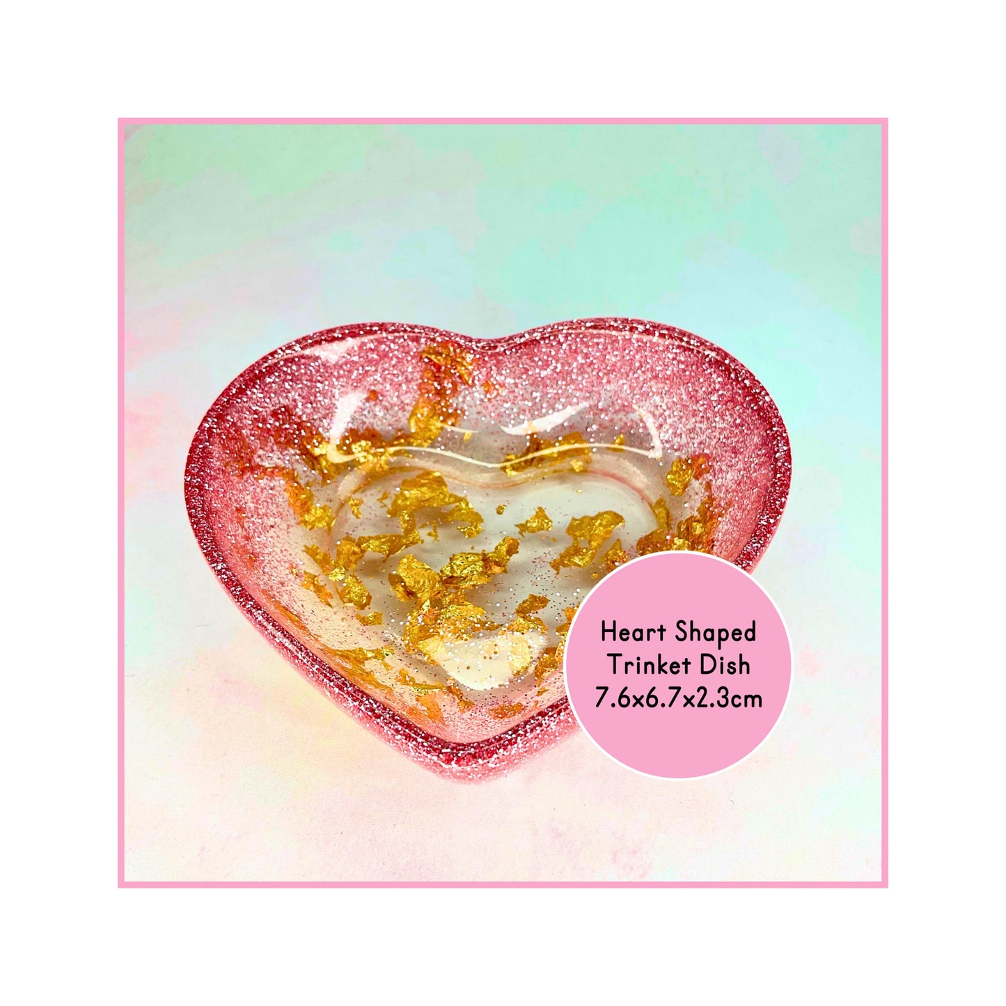 Pink Glitter & Gold Flake Heart Shaped Trinket Dish