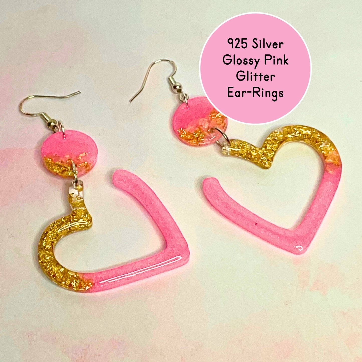 Pink And Rose Gold Heart Shaped Dangle Drop Earrings