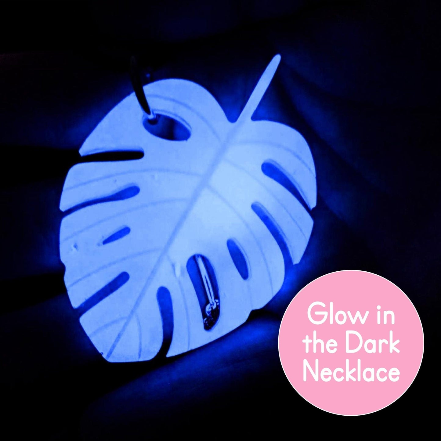 GLOW IN THE DARK Blue Monstera Leaf Necklace