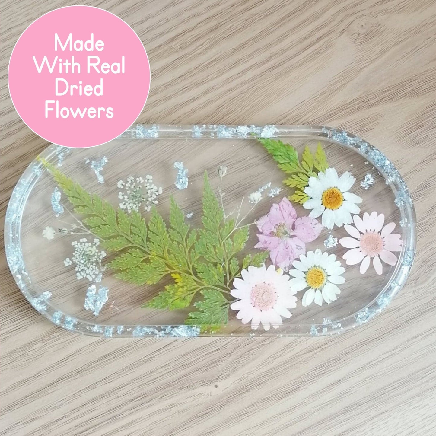 Floral Oval Tray With Metallic Flakes