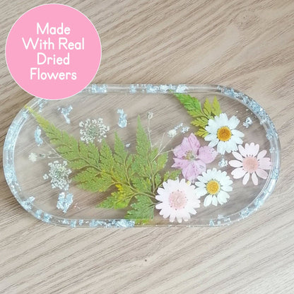 Floral Oval Tray With Metallic Flakes