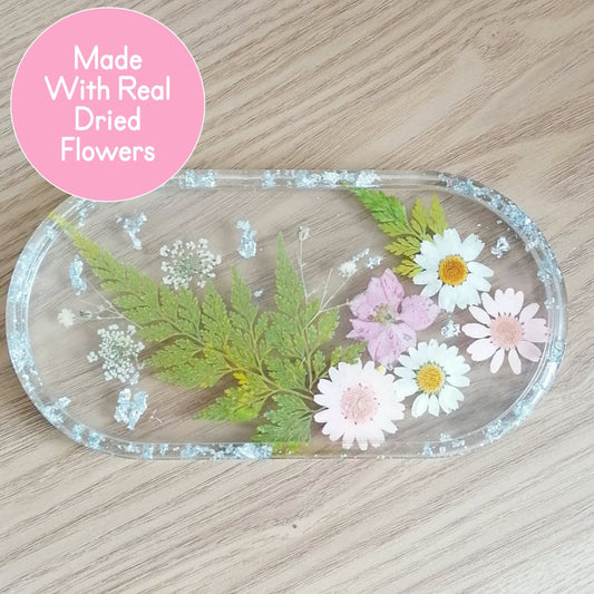 Floral Oval Tray With Metallic Flakes