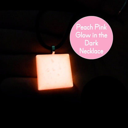 GLOW IN THE DARK Square Peach Pink Necklace