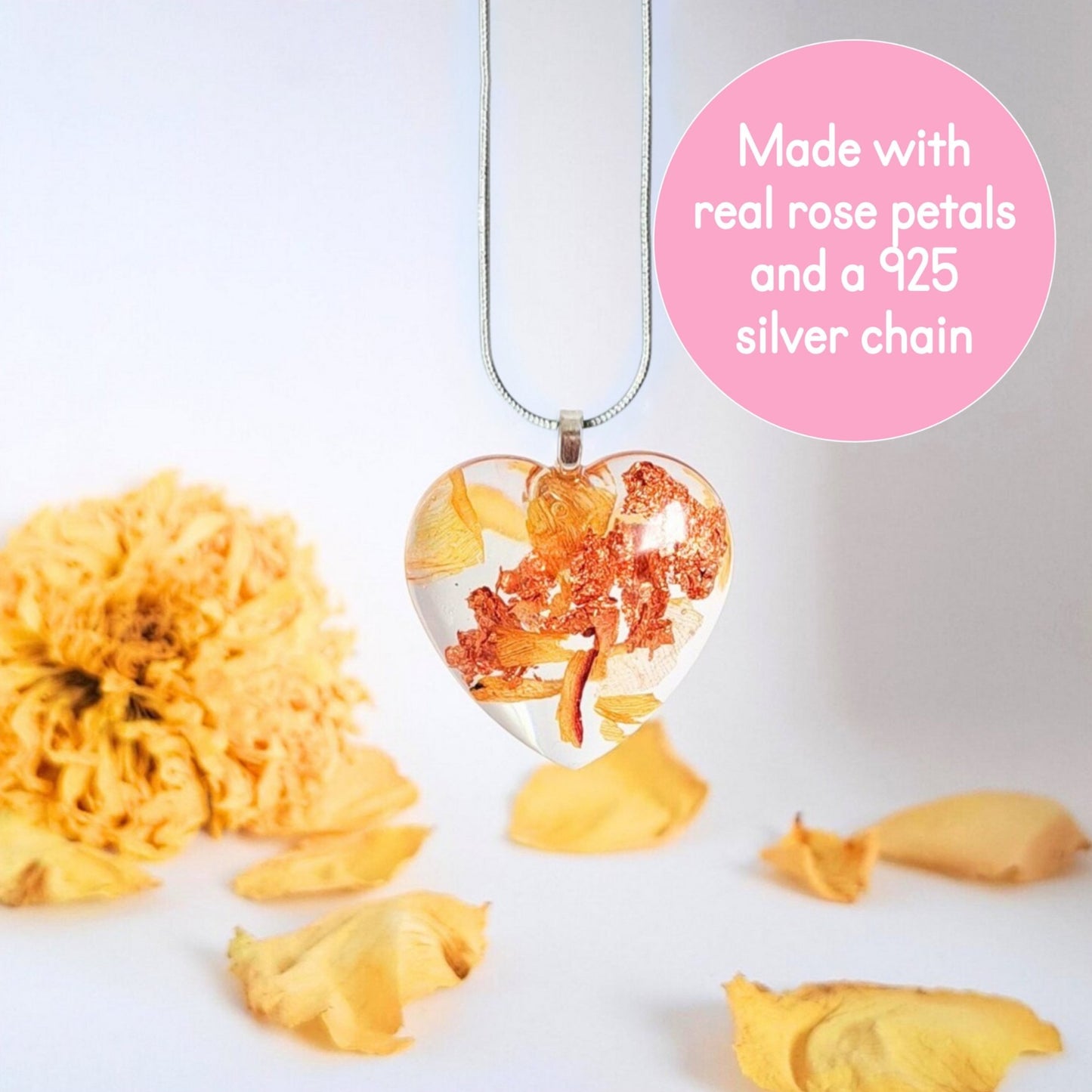 925 Silver Yellow Rose Petal Necklace - Heart