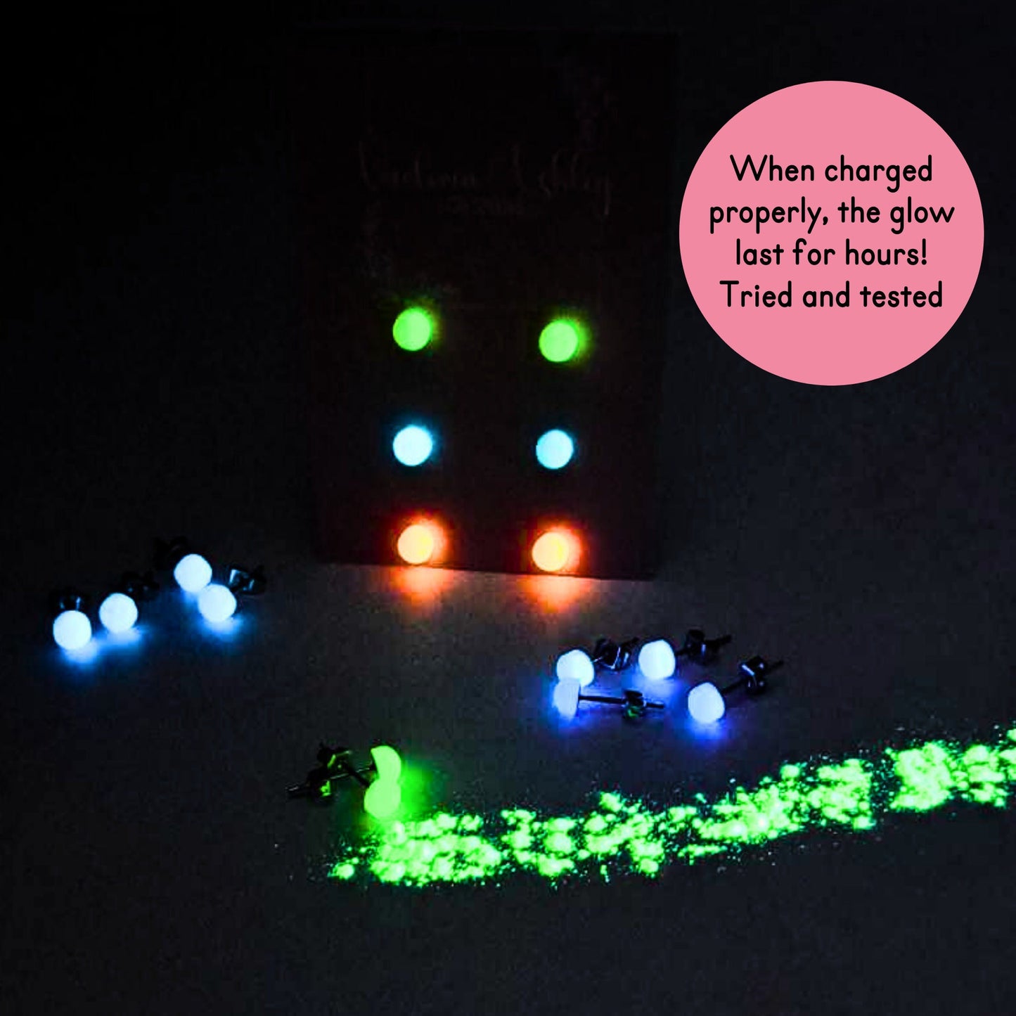 GLOW IN THE DARK Pack of 3 Studs 6MM