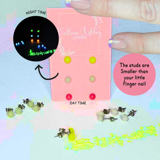 GLOW IN THE DARK Pack of 3 Studs 6MM