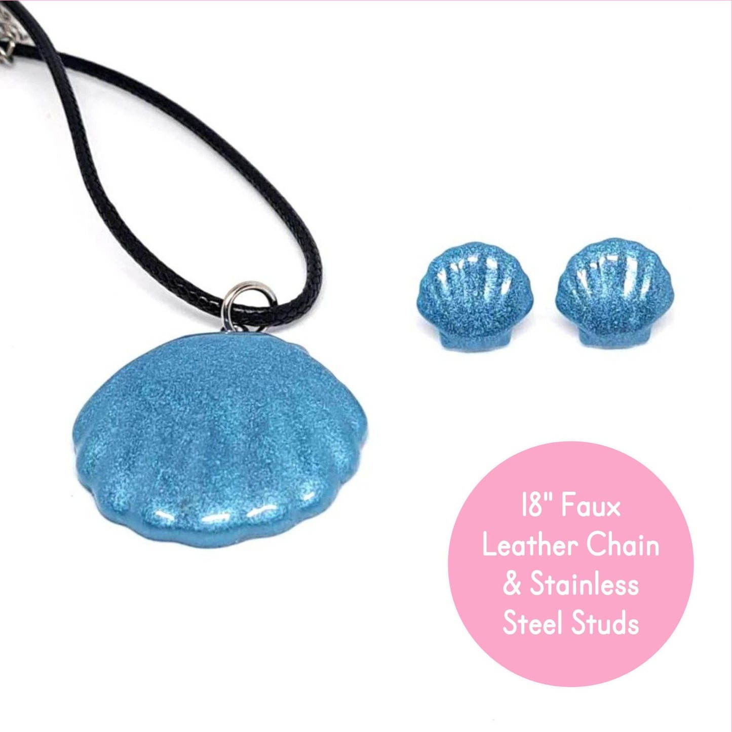 Faux Leather Corded Blue Seashell & Stud Set