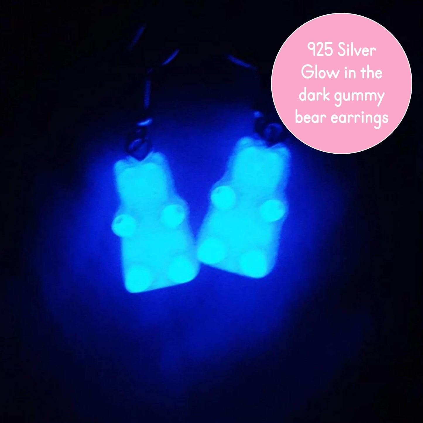 GLOW IN THE DARK 925 Silver Wire Gummy Bear Earrings