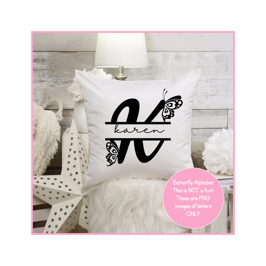 Butterfly Style Split Monogram Alphabet A-Z Bundle SVG