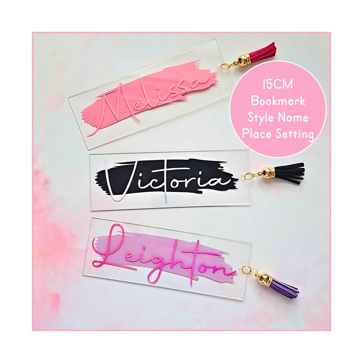 BULK ORDER Luxury Acrylic Personalised Bookmark With Faux Leather Tassel