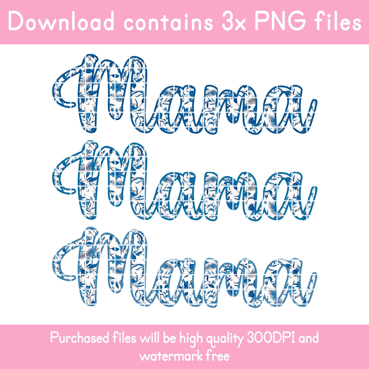 Blue Floral Chinoiserie Print Mama PNG