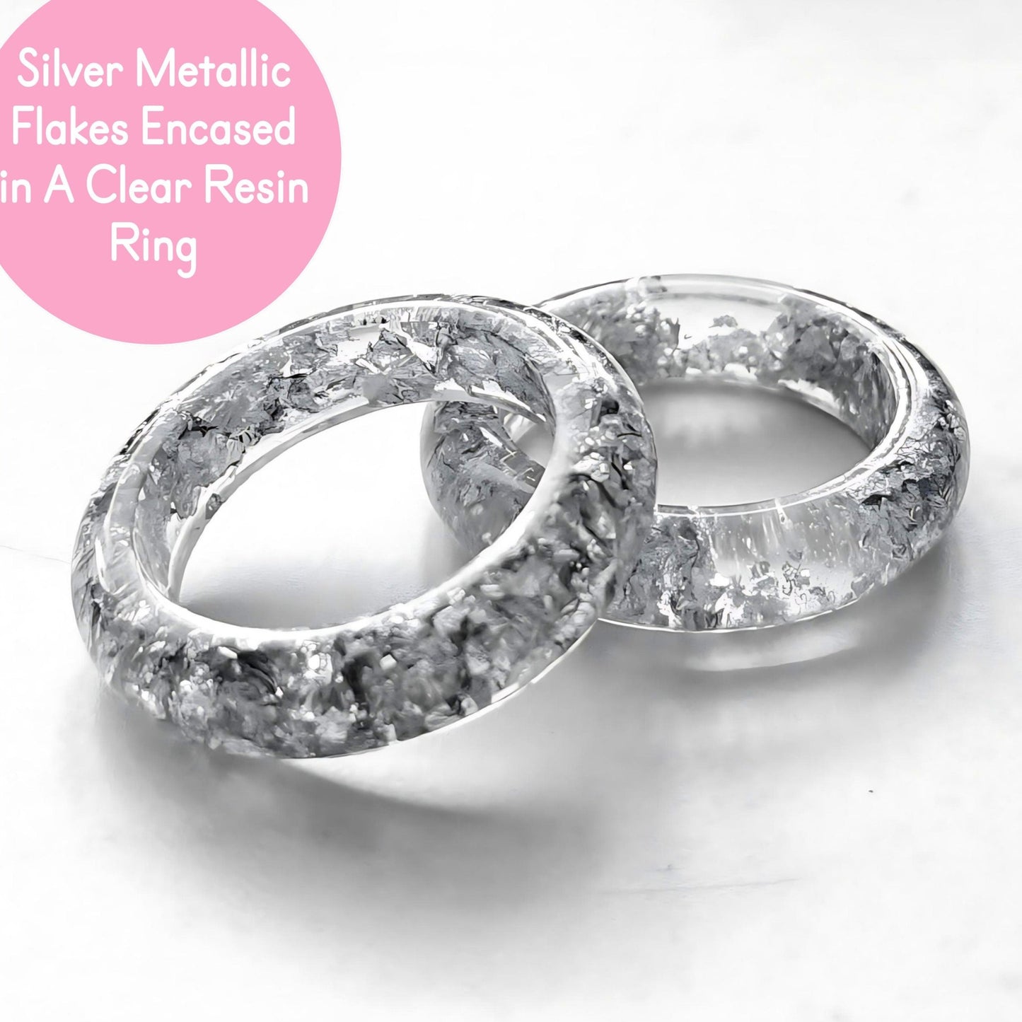 Clear Acrylic Ring with Metallic Silver Flakes