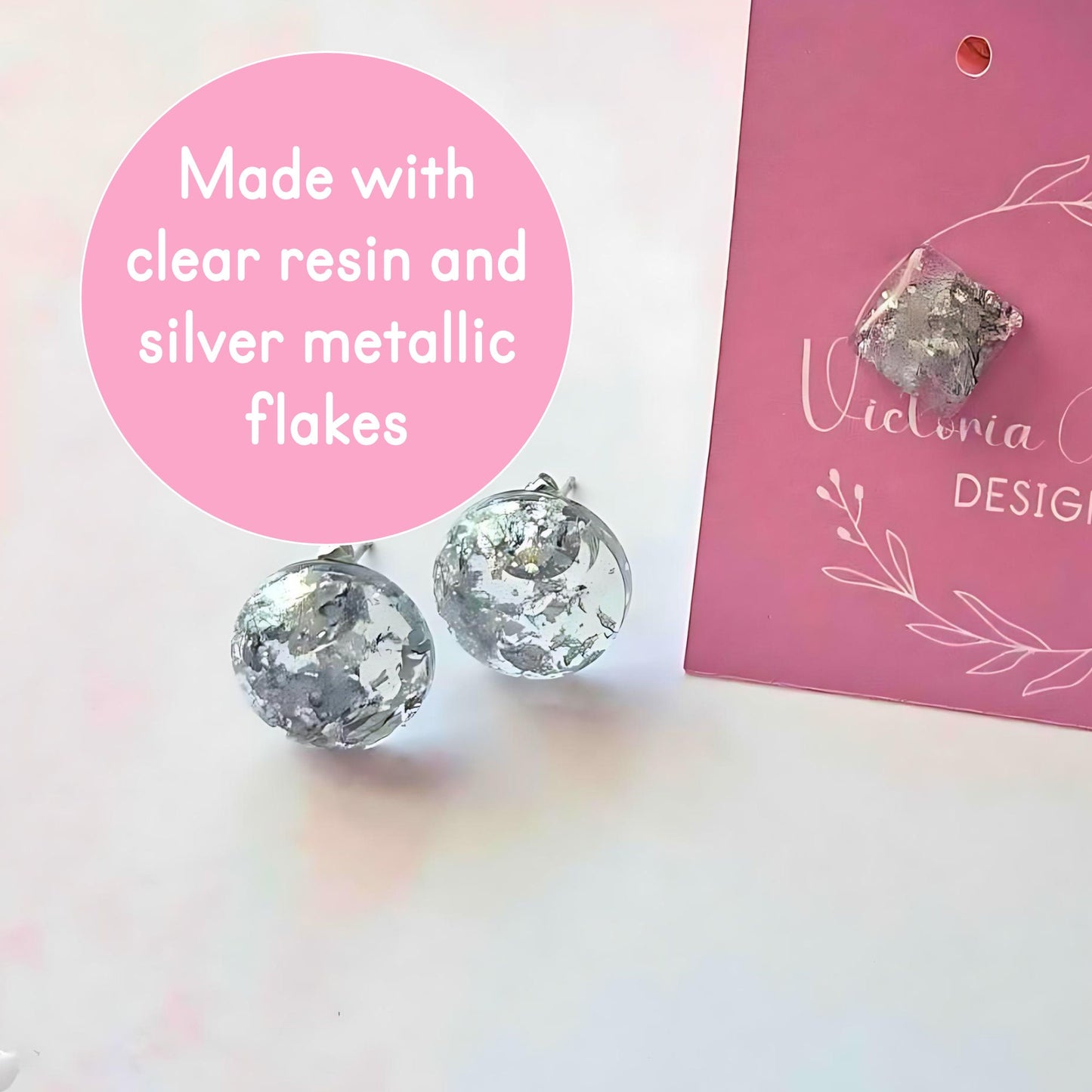 Set of 3 Metallic Silver Flake Oversized Studded Earrings