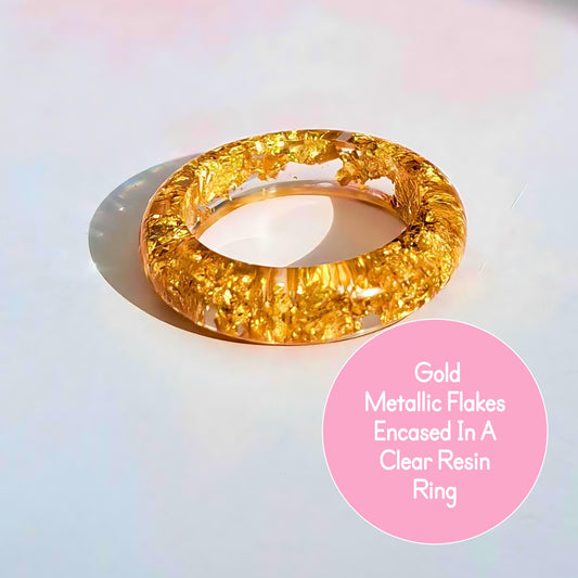 Clear Acrylic Ring with Metallic Gold Flakes