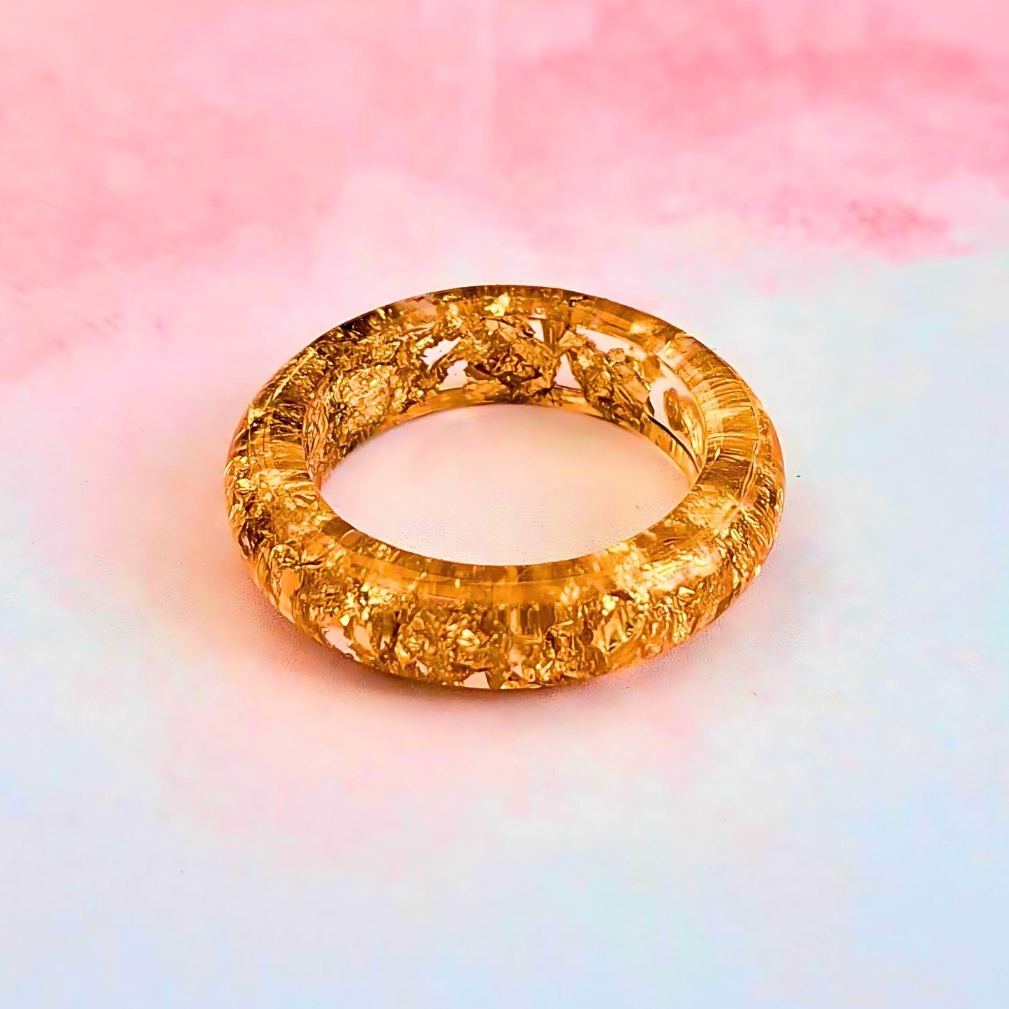 Clear Acrylic Ring with Metallic Gold Flakes