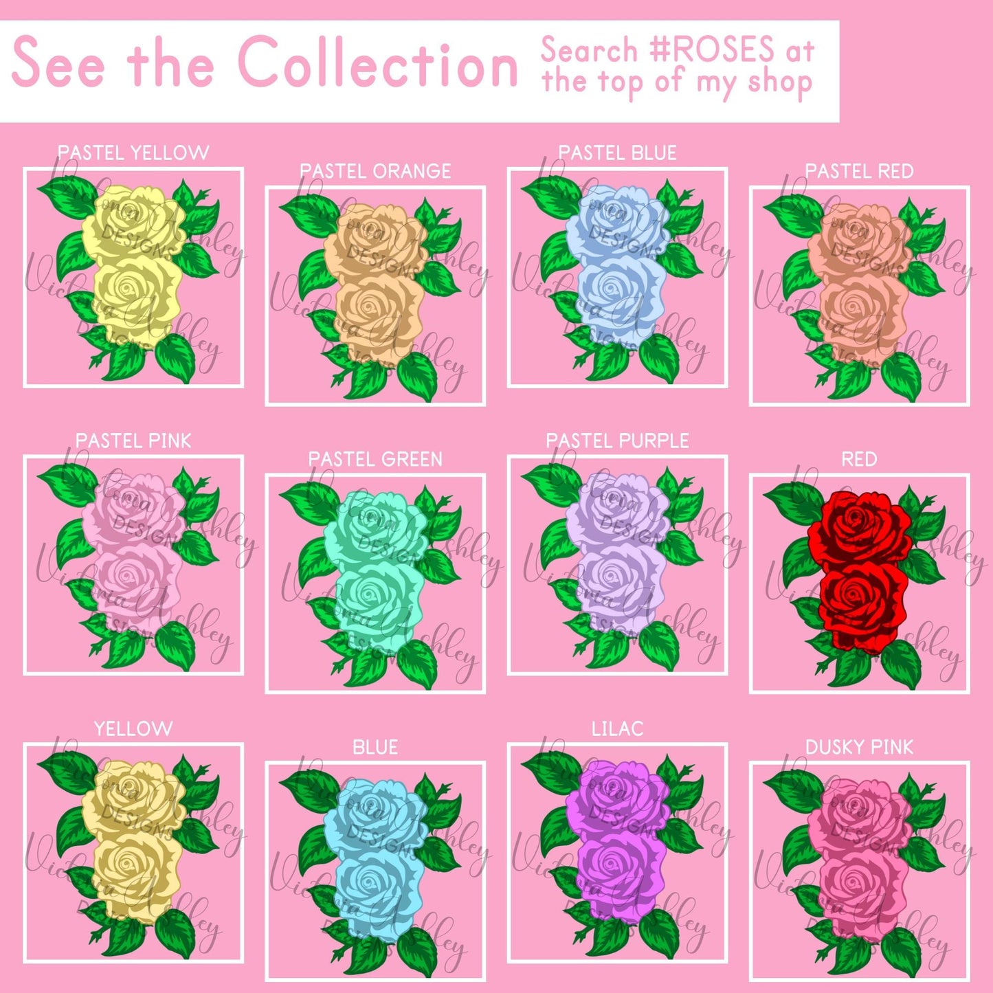 Blush Pink Hand Drawn Rose Clipart Bundle PNG