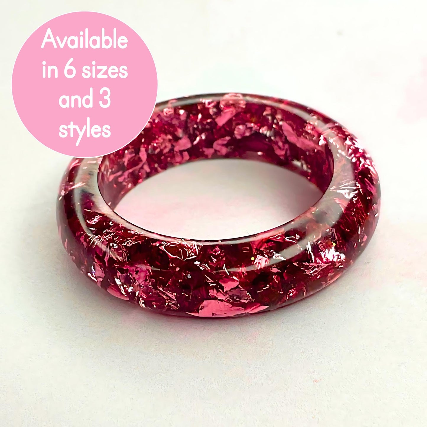 Rose Pink Metallic Flakes / Clear Acrylic Resin Ring