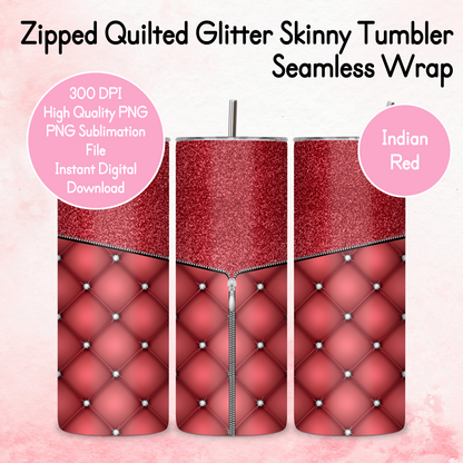 Zipped Quilted Diamante Quilted Skinny Tumbler Wrap - Indian Red