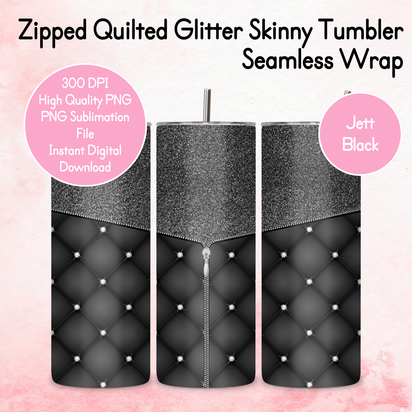 Zipped Quilted Diamante Quilted Skinny Tumbler Wrap - Jett Black