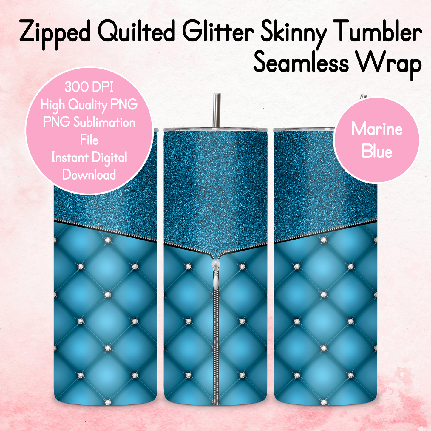 Zipped Quilted Diamante Quilted Skinny Tumbler Wrap - Marine Blue