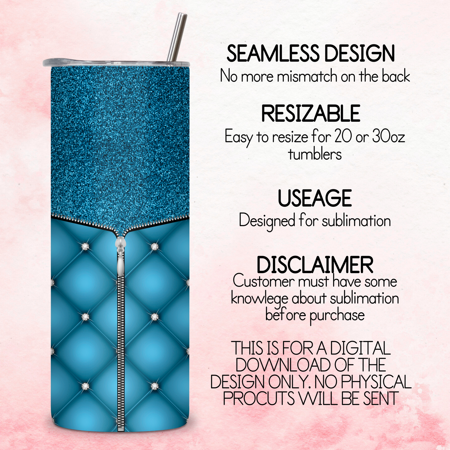 Zipped Quilted Diamante Quilted Skinny Tumbler Wrap - Marine Blue