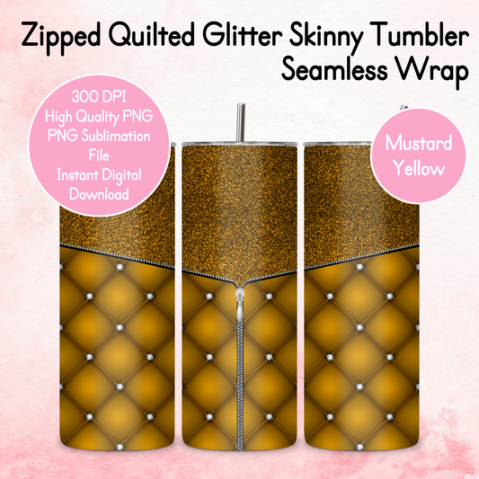 Zipped Quilted Diamante Quilted Skinny Tumbler Wrap - Mustard Yellow