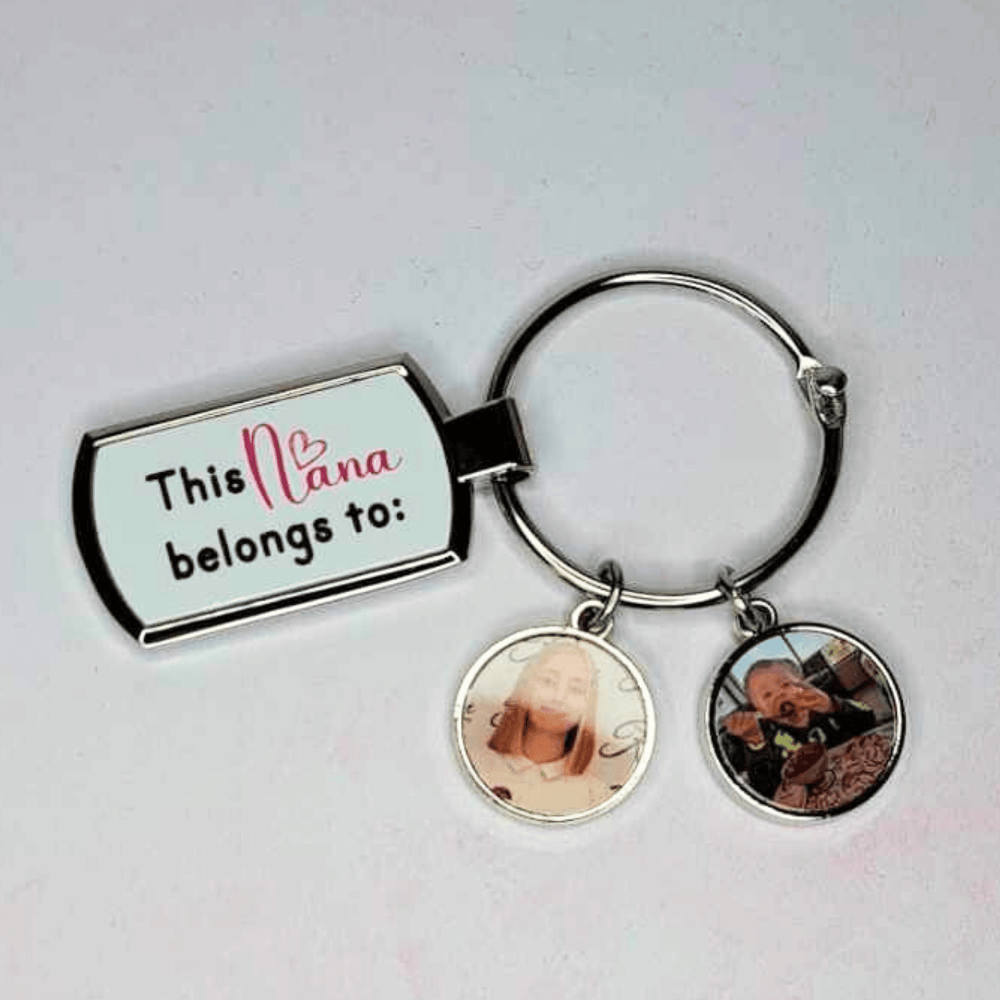 Stainless Steel Photo Charm Keyring With Swarvoski Birthstone Charm