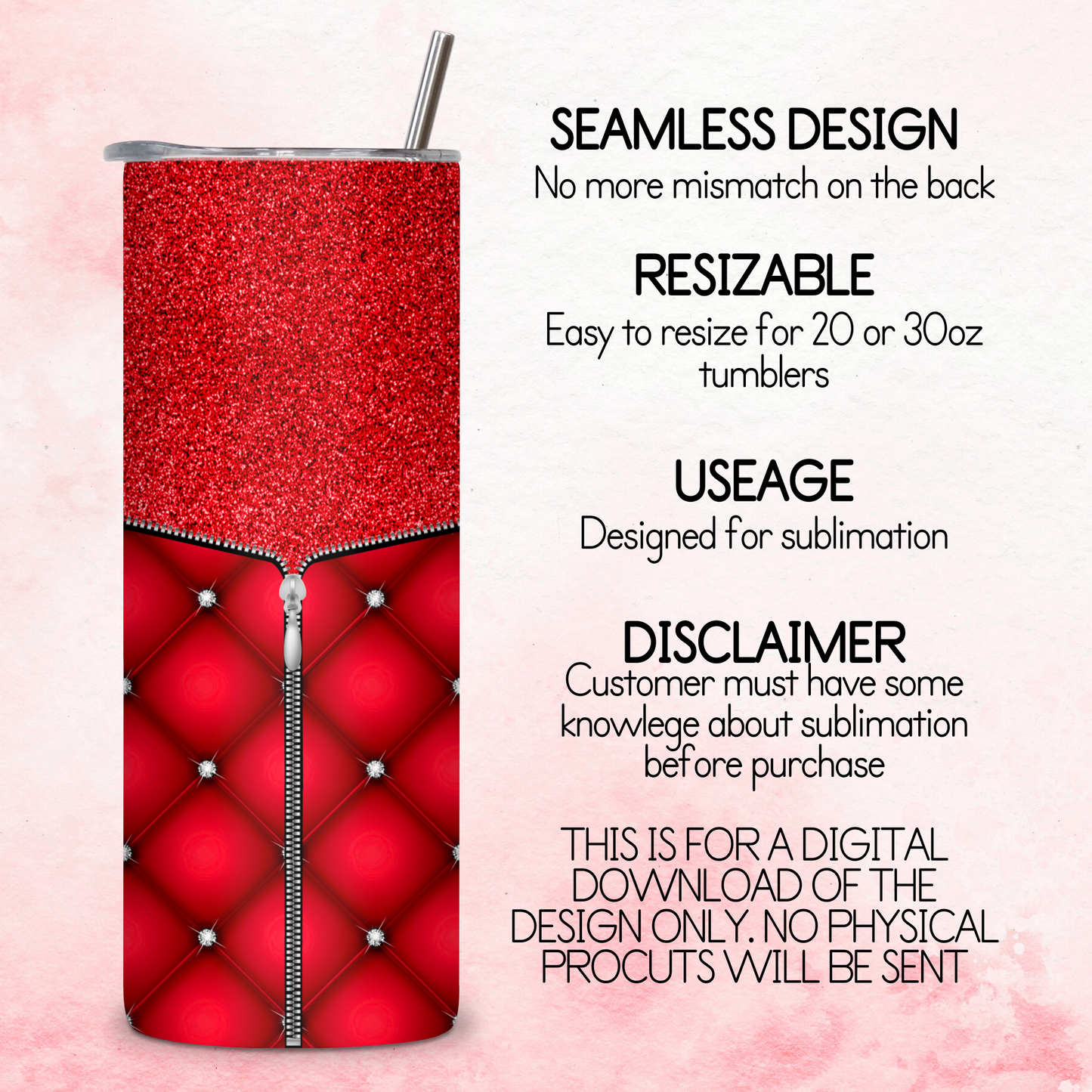 Zipped Quilted Diamante Quilted Skinny Tumbler Wrap - Post-box Red