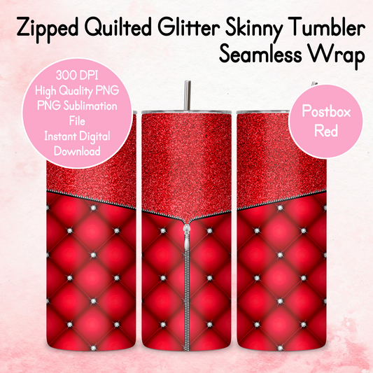 Zipped Quilted Diamante Quilted Skinny Tumbler Wrap - Post-box Red