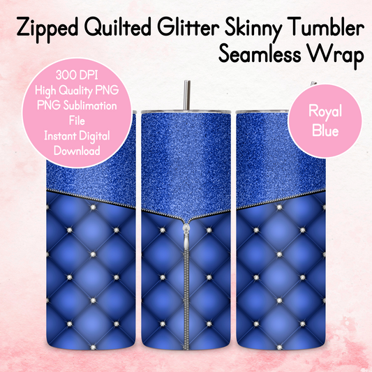 Zipped Quilted Diamante Quilted Skinny Tumbler Wrap - Royal Blue