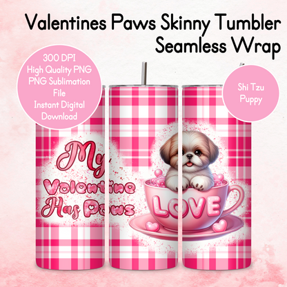 Pink Tartan Valentines Paws Tumbler Wrap - Shi Tzu