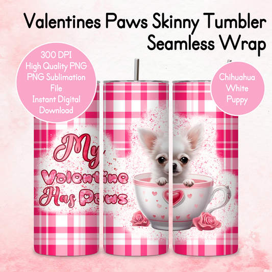 Pink Tartan Valentines Paws Tumbler Wrap - White Chihuahua