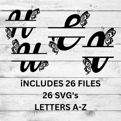 Butterfly Script Monogram Alphabet Letters A-Z SVG